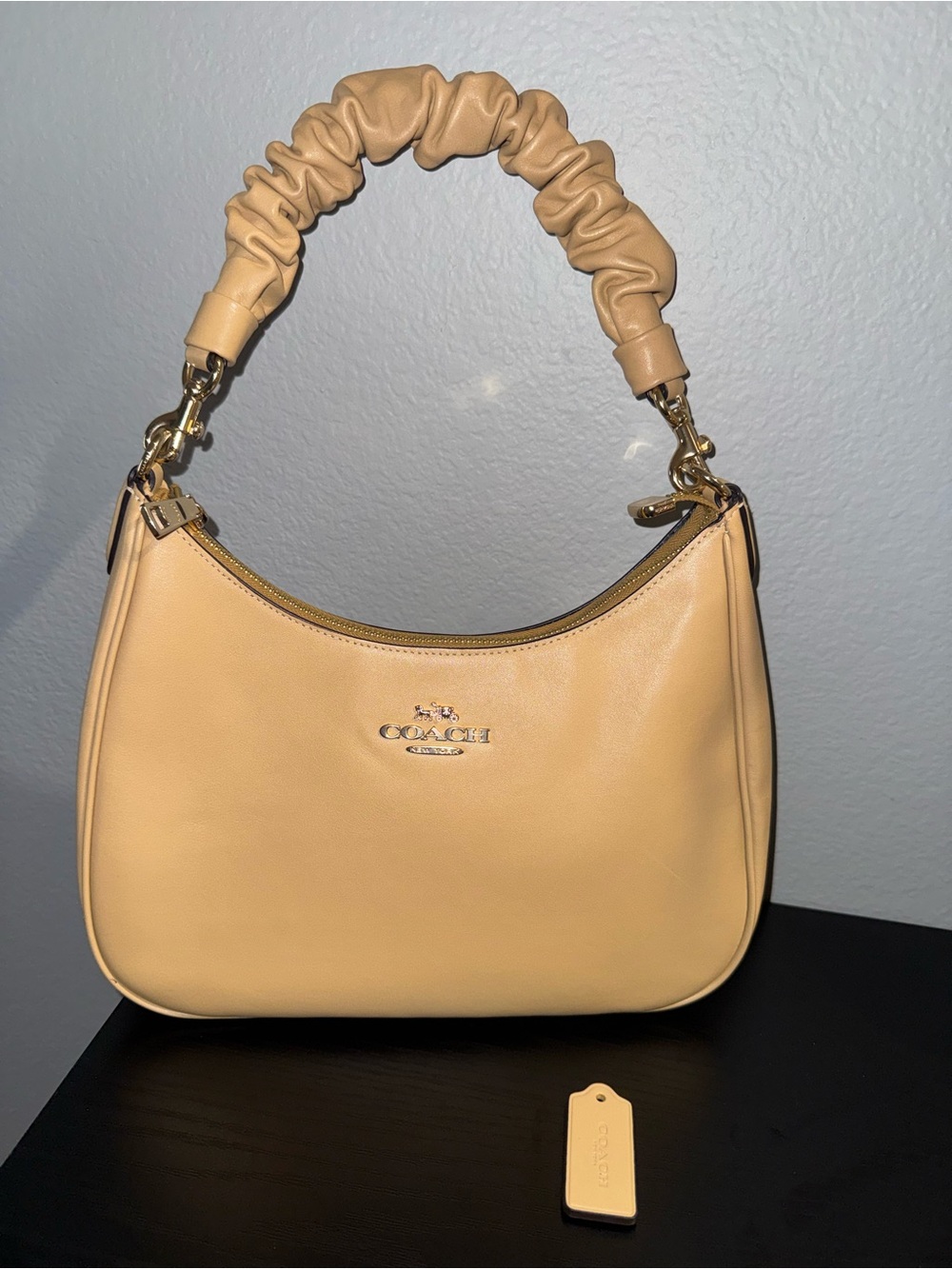 Coach Teri Hobo Smooth Leather Shoulder Bag in Tan